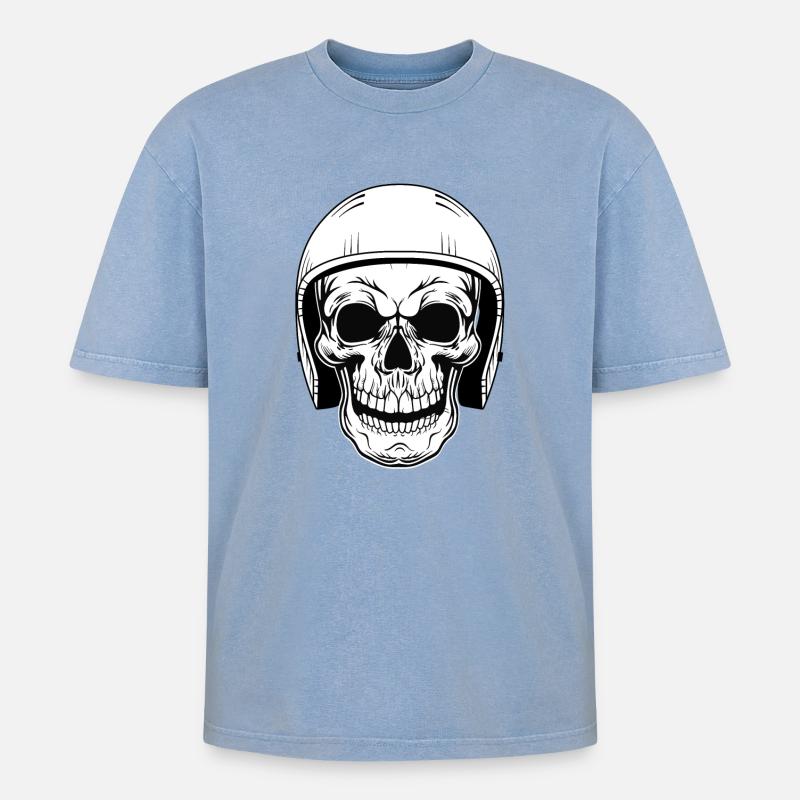 BIKER SCHÄDEL - Oversized Unisex Premium Acid-Washed T-Shirt - Blau Acid Wash