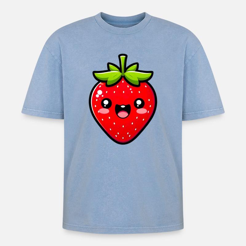 Erdbeeren Erdbeeren - Oversized Unisex Premium Acid-Washed T-Shirt - Blau Acid Wash