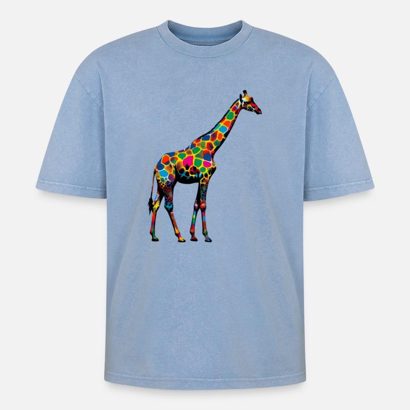 Giraffe - Oversized Unisex Premium Acid-Washed T-Shirt - Blau Acid Wash