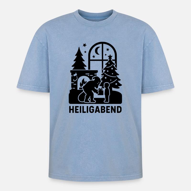 heiligabend - Oversized Unisex Premium Acid-Washed T-Shirt - Blau Acid Wash