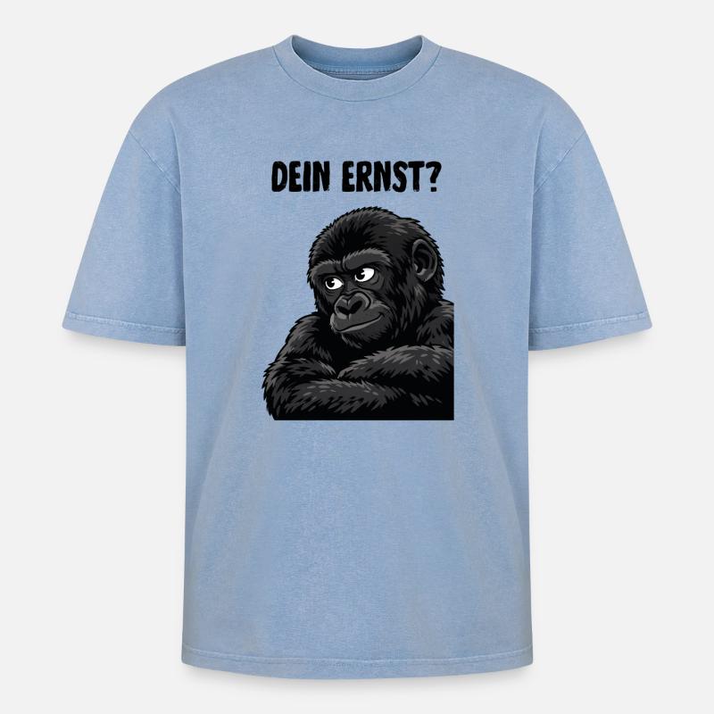 Affe mit skeptischem Blick - dein ernst? - Oversized Unisex Premium Acid-Washed T-Shirt - Blau Acid Wash