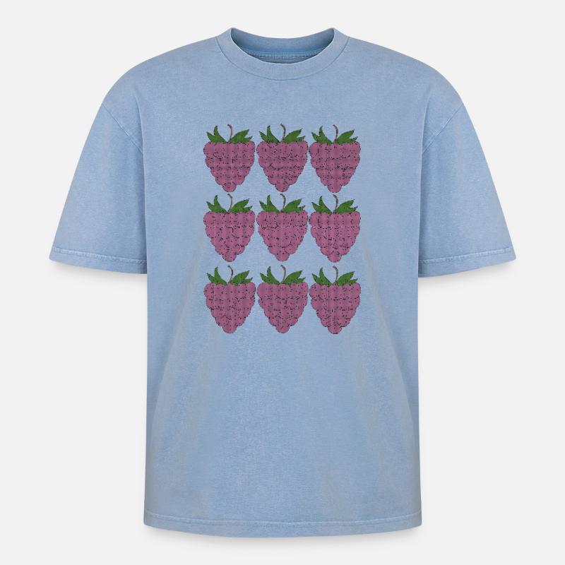 raspberry pattern textile - Oversized Unisex Premium Acid-Washed T-Shirt - acid washed blue