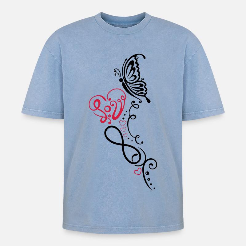 Herz mit Schmetterling, infinity - Oversized Unisex Premium Acid-Washed T-Shirt - Blau Acid Wash