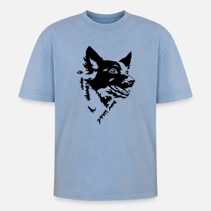 Mudi head - Oversized Unisex Premium Acid-Washed T-Shirt - acid washed blue
