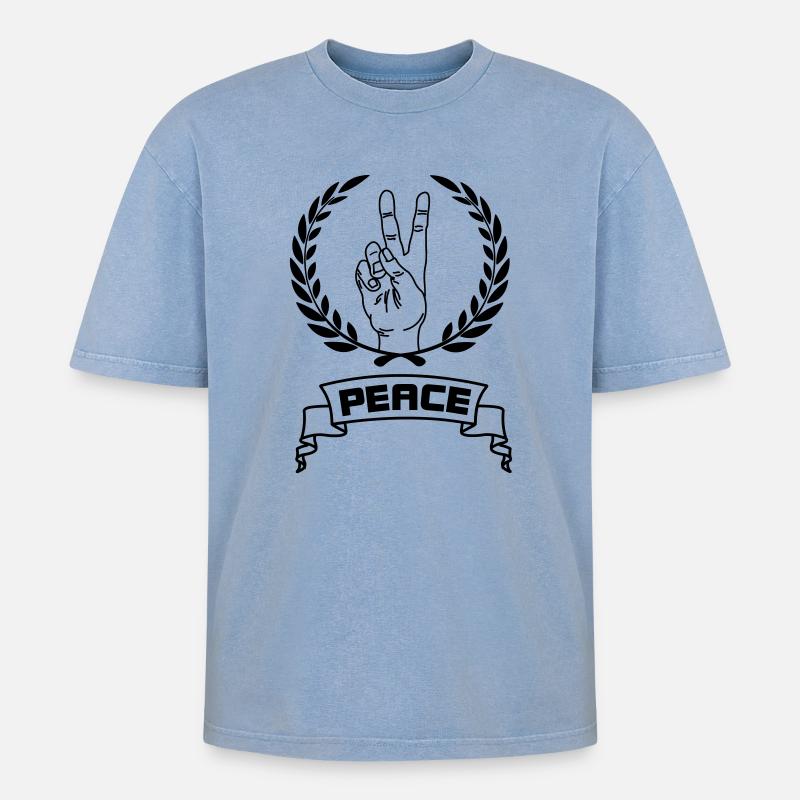 Handgeste Frieden - Oversized Unisex Premium Acid-Washed T-Shirt - Blau Acid Wash
