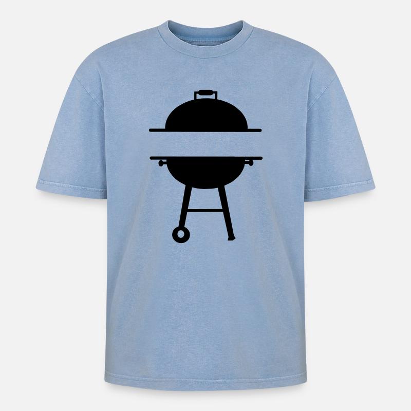 BBQ-Monogramm-Emblem - Oversized Unisex Premium Acid-Washed T-Shirt - Blau Acid Wash