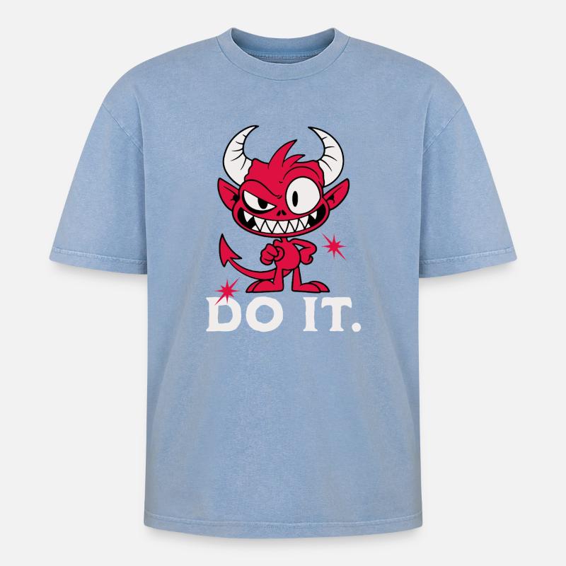 Fais-le. Diable effronté - T-shirt Premium unisexe oversize acid-washed - bleu délavé acide