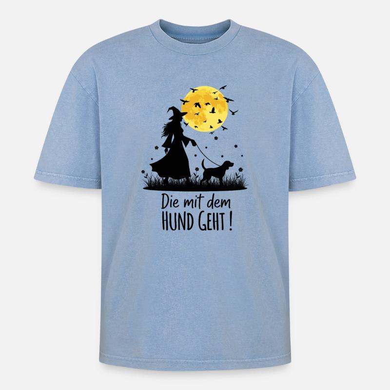 Die mit dem Beagle geht ! - Oversized Unisex Premium Acid-Washed T-Shirt - Blau Acid Wash