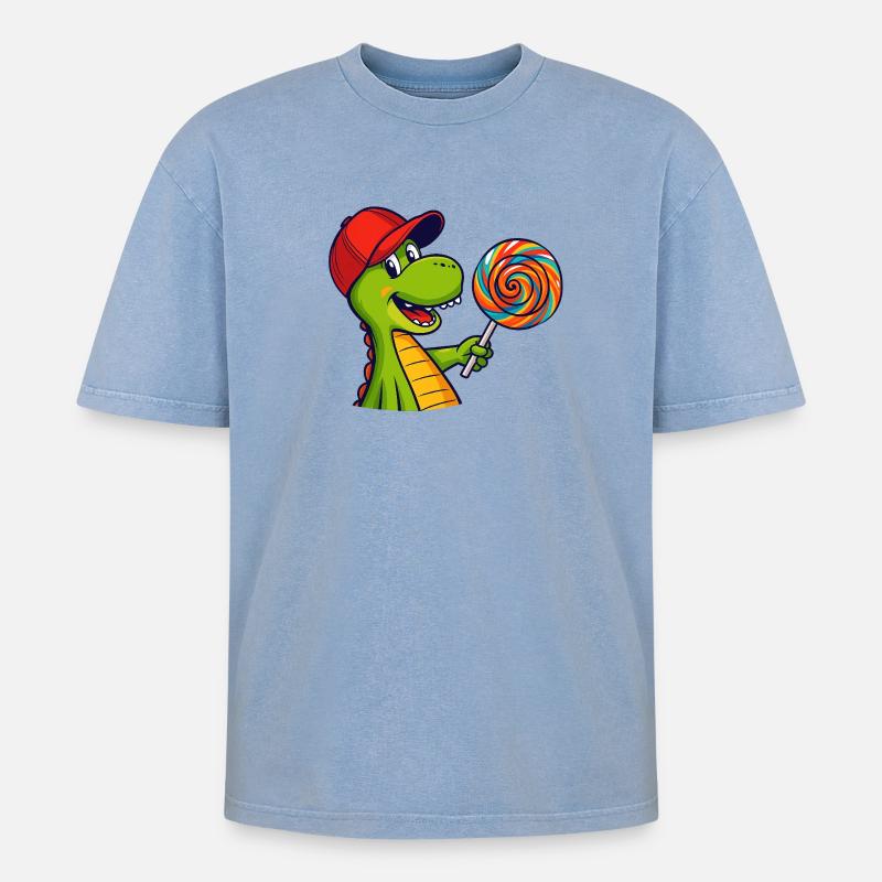Bunter_Dinosaur_mit_Lutscher - Oversized Unisex Premium Acid-Washed T-Shirt - Blau Acid Wash