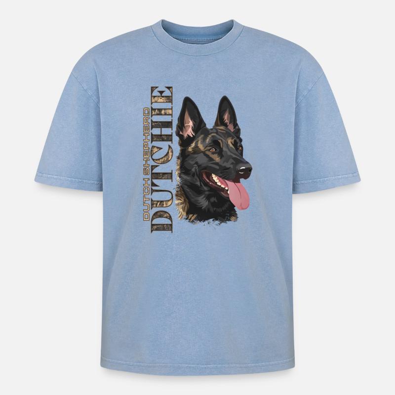 Dutchie - Holländischer Schäferhund - Oversized Unisex Premium Acid-Washed T-Shirt - Blau Acid Wash