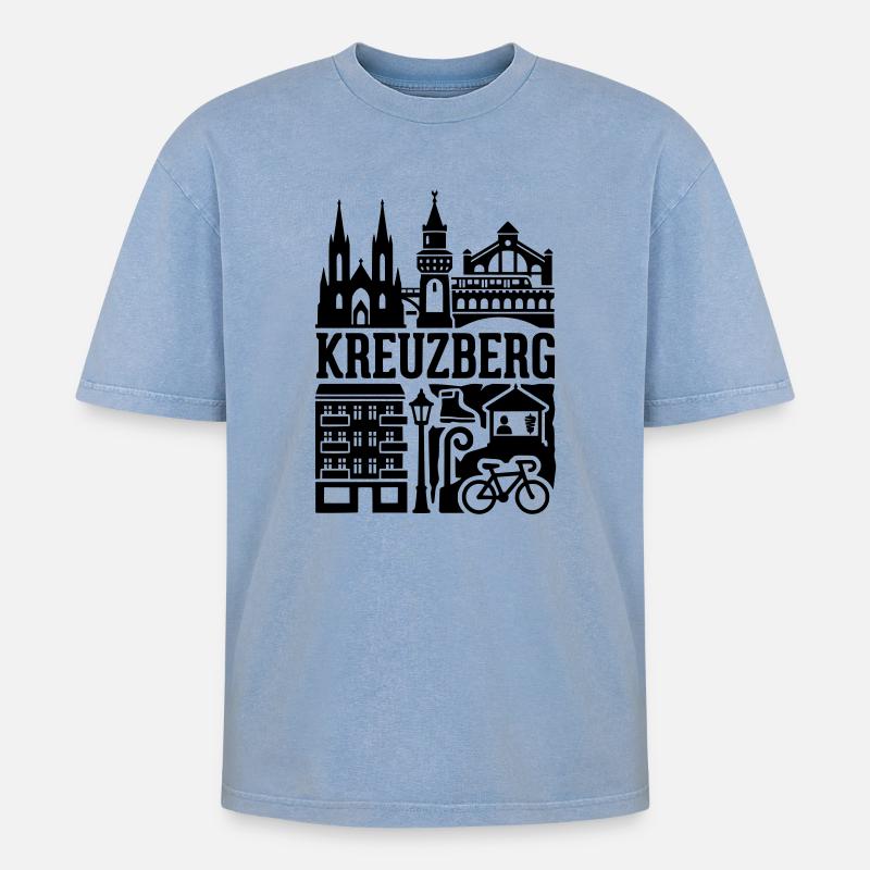 Berlin Kreuzberg in a Nutshell - Oversized Unisex Premium Acid-Washed T-Shirt - Blau Acid Wash