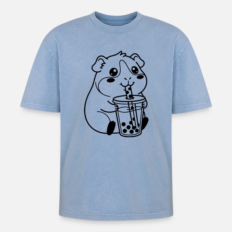 Hamster Bubble Tea - Oversized Unisex Premium Acid-Washed T-Shirt - Blau Acid Wash