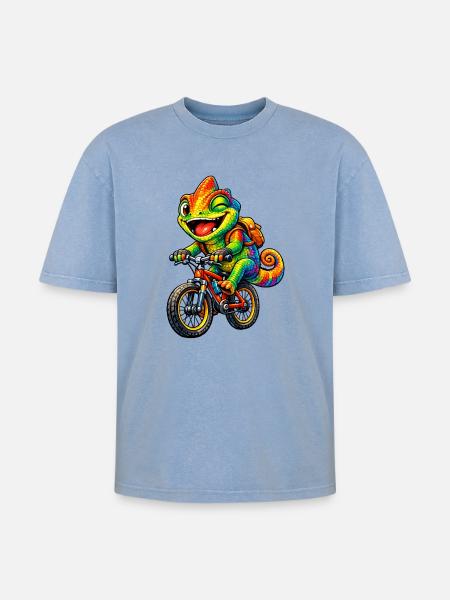 Caméléon à vélo - T-shirt Premium unisexe oversize acid-washed - bleu délavé acide