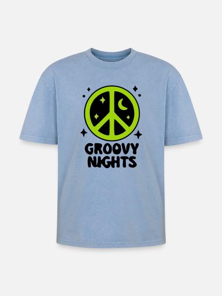 Groovy Peace Zeichen Logo - Oversized Unisex Premium Acid-Washed T-Shirt - Blau Acid Wash