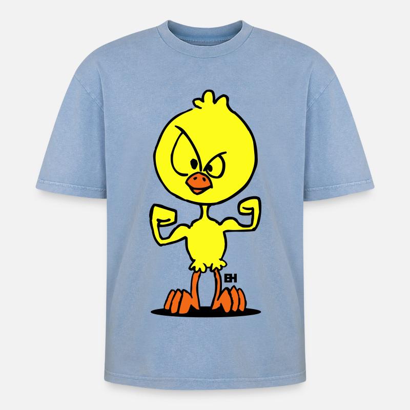 Chick Power - Oversized Unisex Premium Acid-Washed T-Shirt - Blau Acid Wash