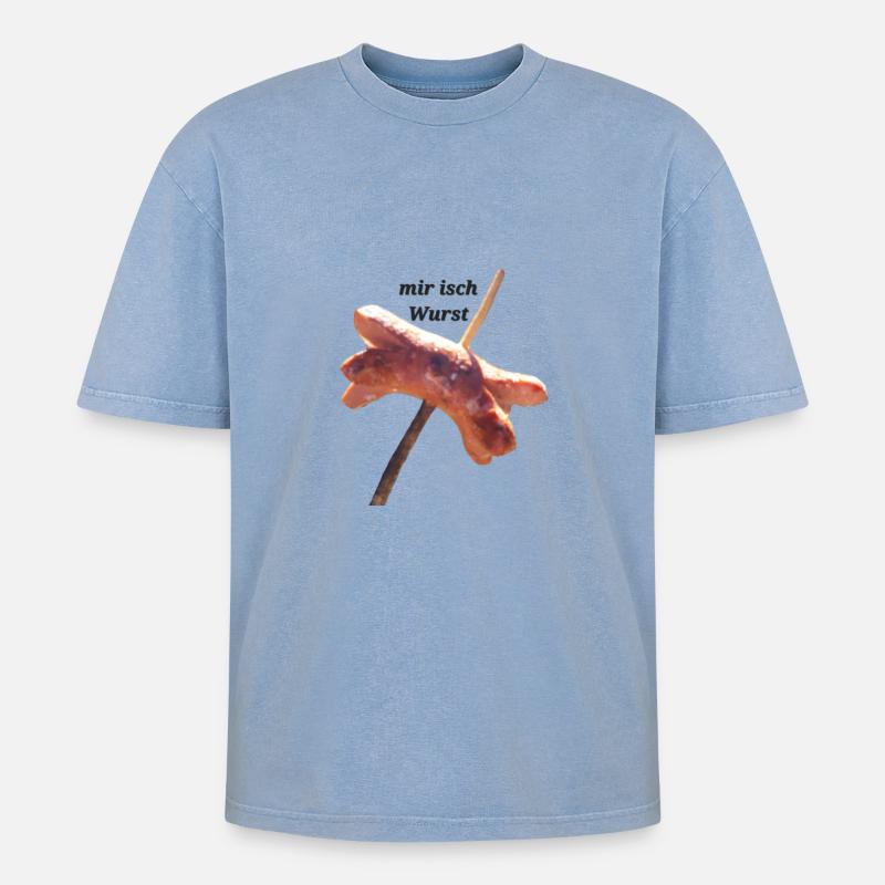 Mir isch Wurst - Oversized Unisex Premium Acid-Washed T-Shirt - Blau Acid Wash