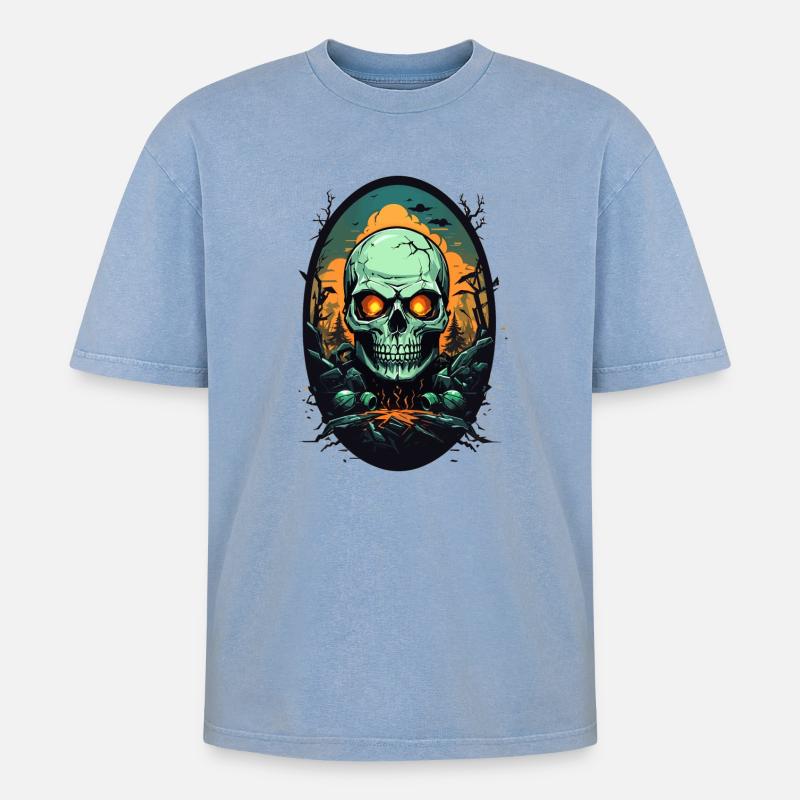 Totenschädel - Oversized Unisex Premium Acid-Washed T-Shirt - Blau Acid Wash
