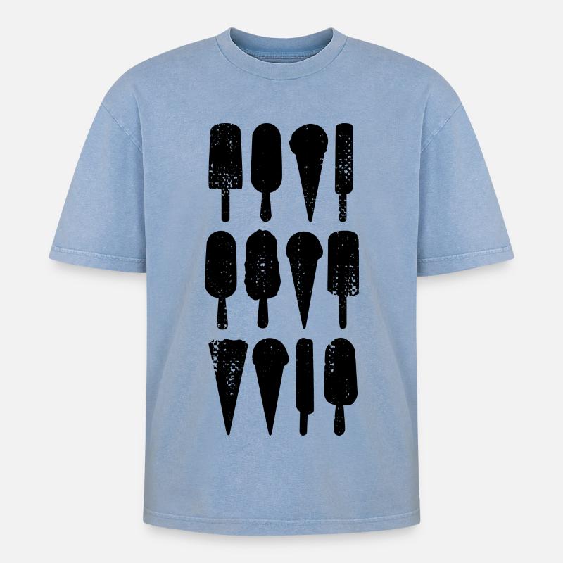 Eiscreme Sorten - Oversized Unisex Premium Acid-Washed T-Shirt - Blau Acid Wash