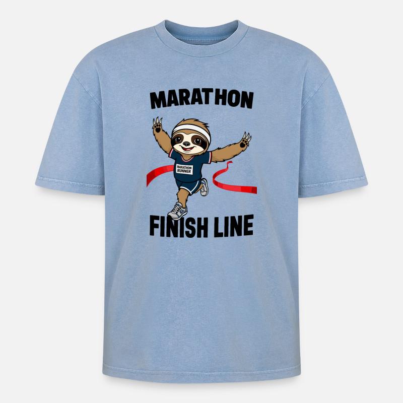 Sloth Marathon Runner - Oversized Unisex Premium Acid-Washed T-Shirt - acid washed blue