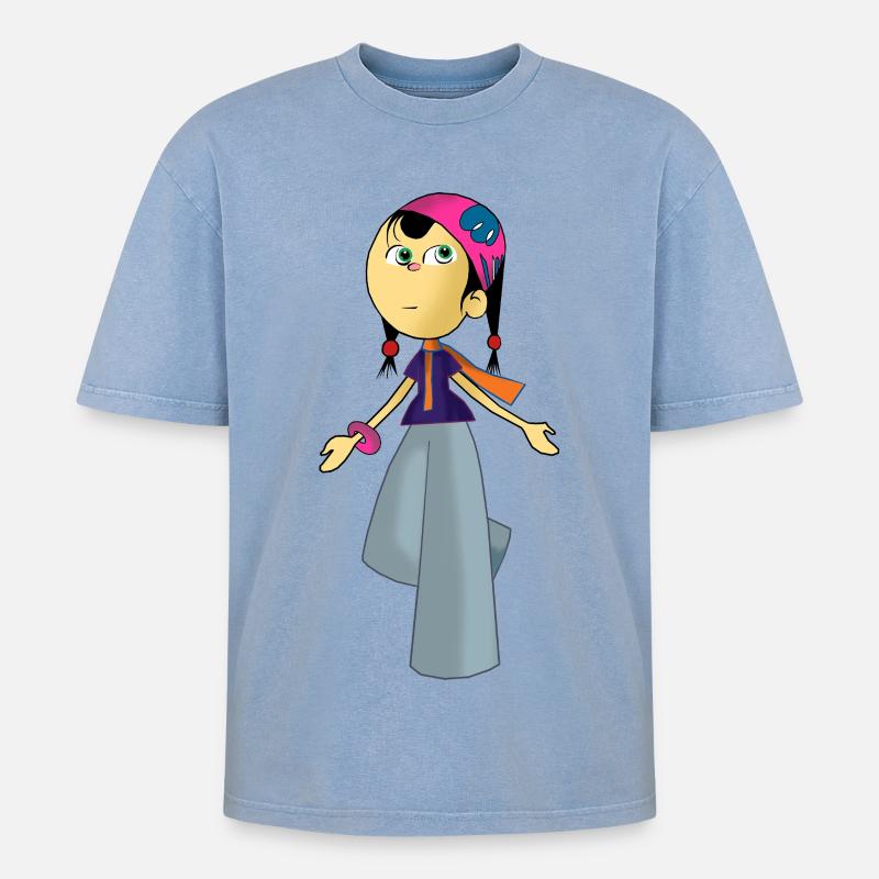 Puppe - Oversized Unisex Premium Acid-Washed T-Shirt - Blau Acid Wash