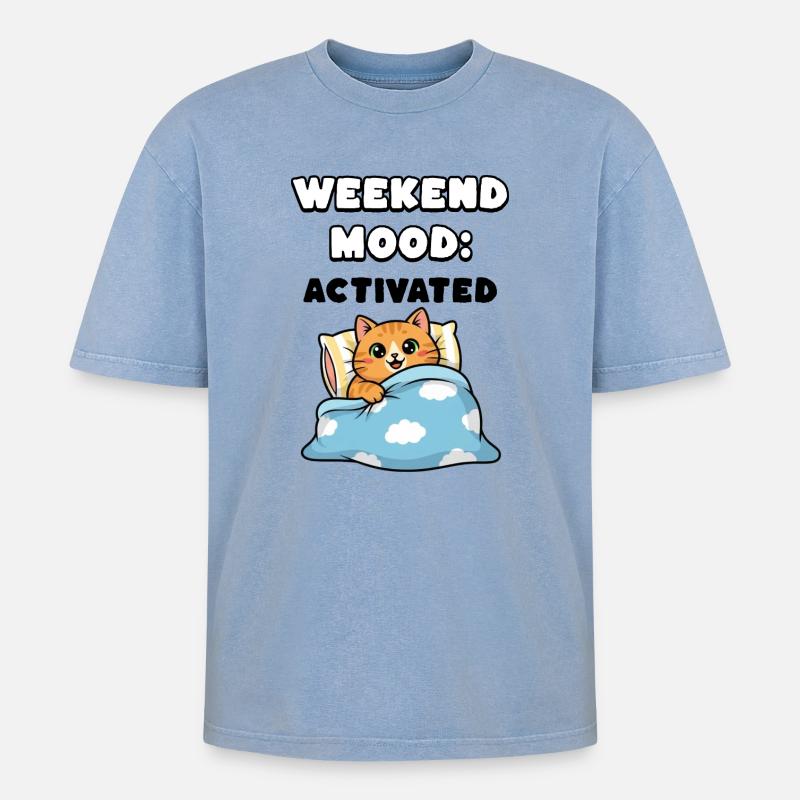 Weekend Mood - Oversized Unisex Premium Acid-Washed T-Shirt - Blau Acid Wash
