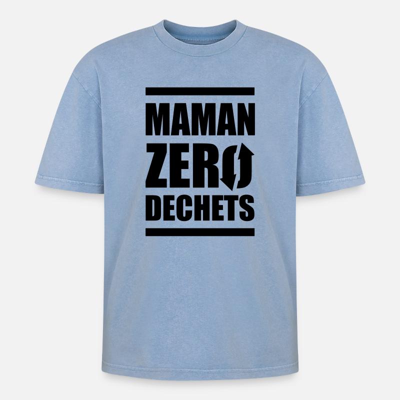 Maman zero dechets - T-shirt Premium unisexe oversize acid-washed - bleu délavé acide