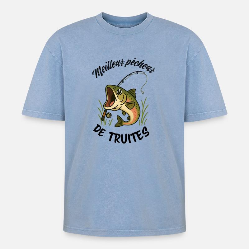 Bester Forellenangler - Oversized Unisex Premium Acid-Washed T-Shirt - Blau Acid Wash