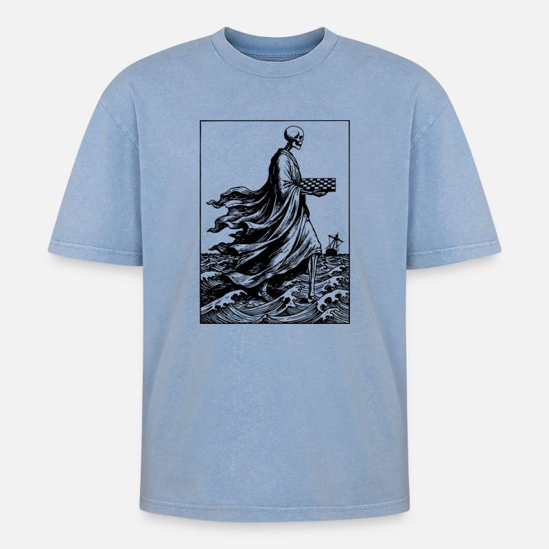 Skeleton joue aux échecs - T-shirt Premium unisexe oversize acid-washed - bleu délavé acide
