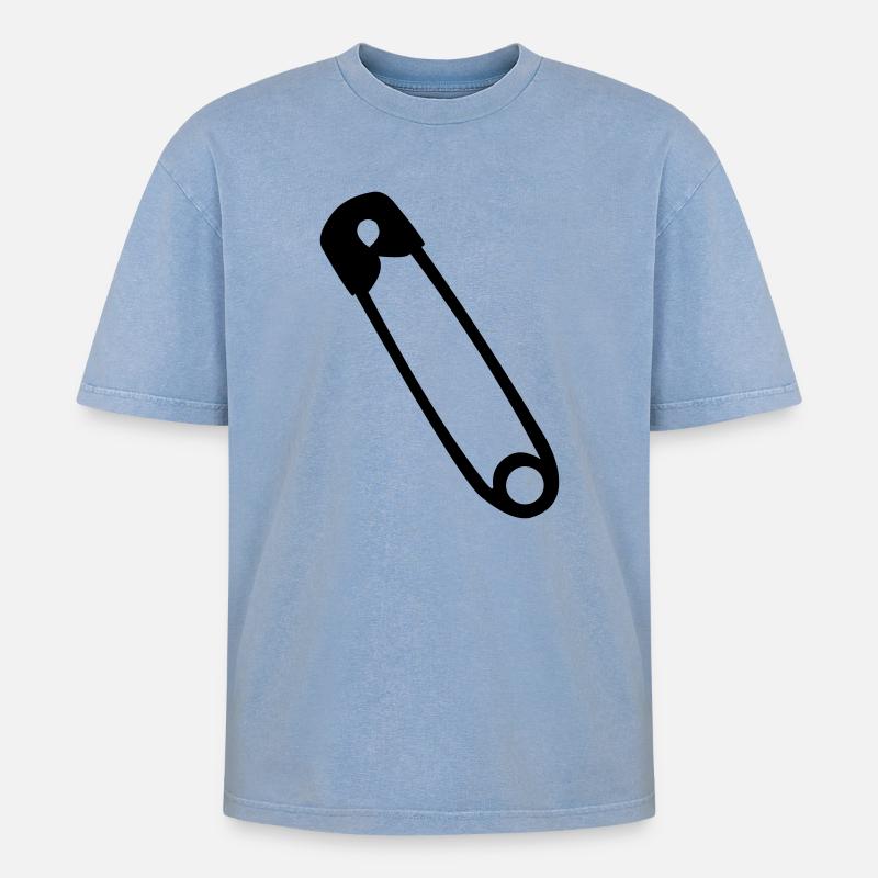 Sicherheitsnadel - Oversized Unisex Premium Acid-Washed T-Shirt - Blau Acid Wash