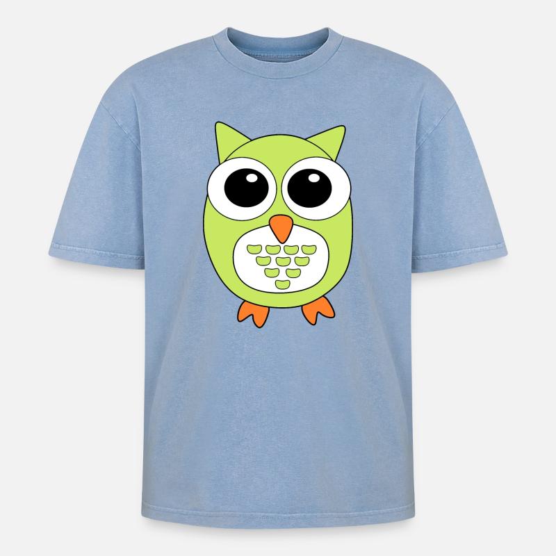 Eule grüne Eule - Oversized Unisex Premium Acid-Washed T-Shirt - Blau Acid Wash