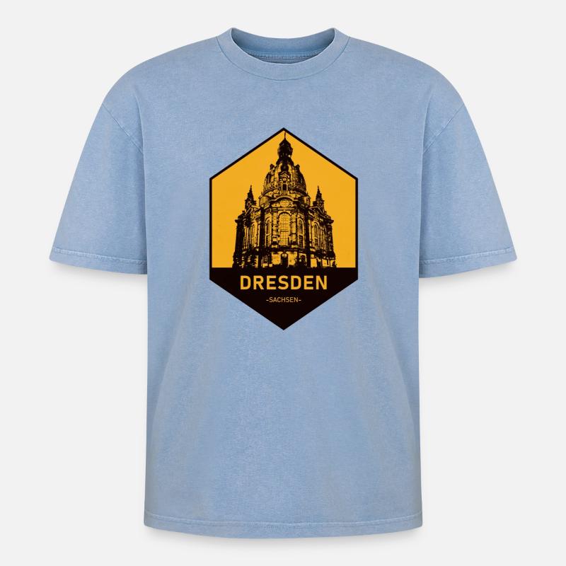 Icône d’architecture de Dresde Jaune - T-shirt Premium unisexe oversize acid-washed - bleu délavé acide