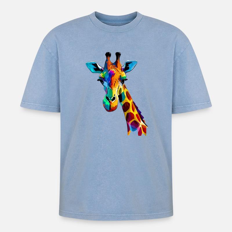 Giraffe - Oversized Unisex Premium Acid-Washed T-Shirt - Blau Acid Wash