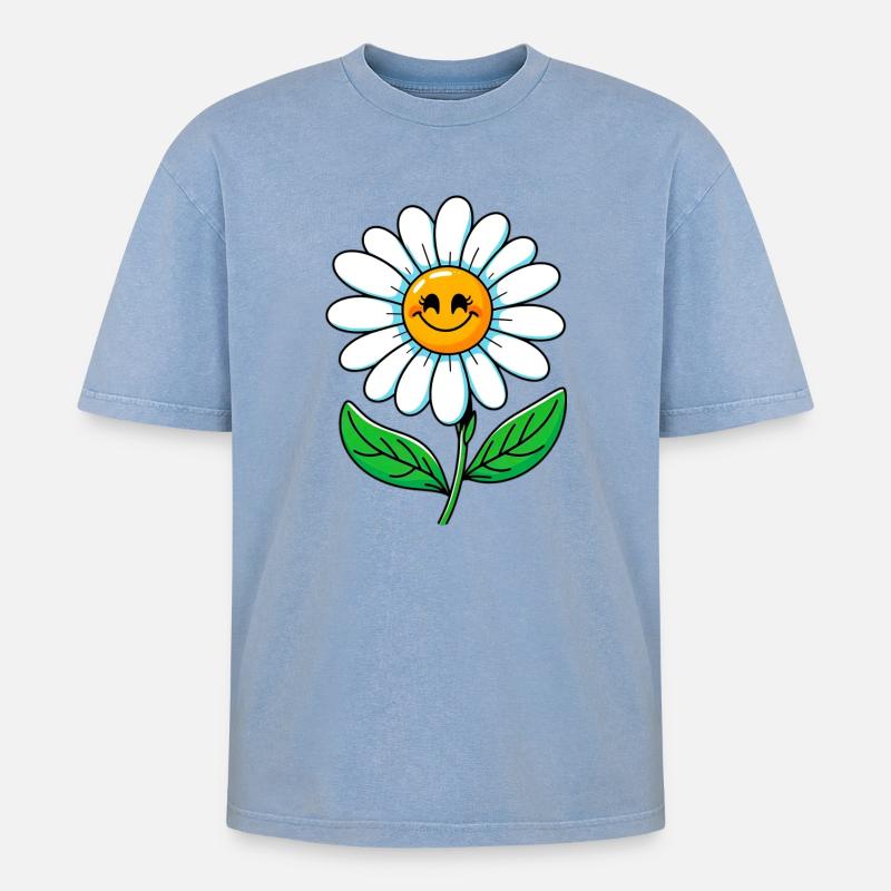 Gänseblümchen - Oversized Unisex Premium Acid-Washed T-Shirt - Blau Acid Wash