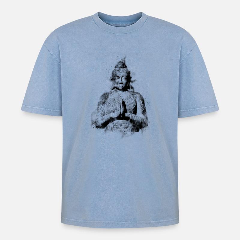 Buddha - Oversized Unisex Premium Acid-Washed T-Shirt - Blau Acid Wash