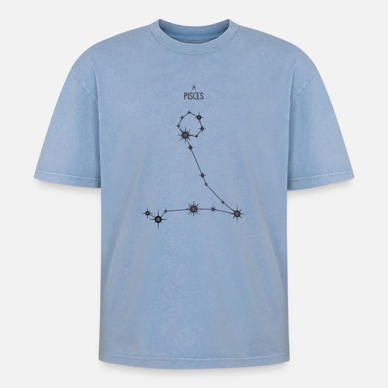 Fische Sternzeichen Sternbild Schwarz & Grau - Oversized Unisex Premium Acid-Washed T-Shirt - Blau Acid Wash