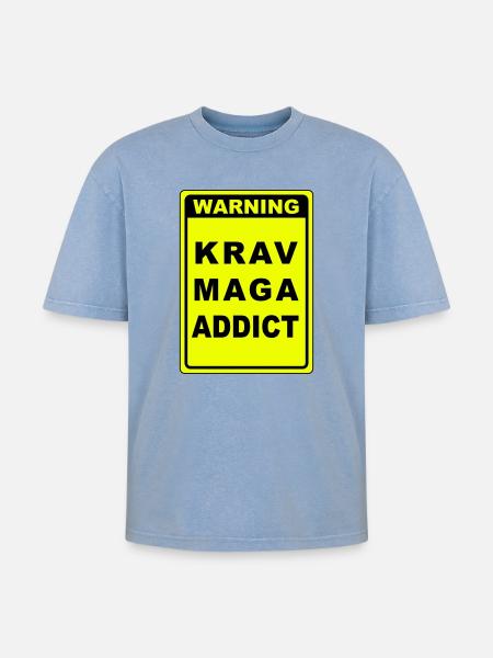 Warning Krav Maga Addict - Oversized Unisex Premium Acid-Washed T-Shirt - acid washed blue