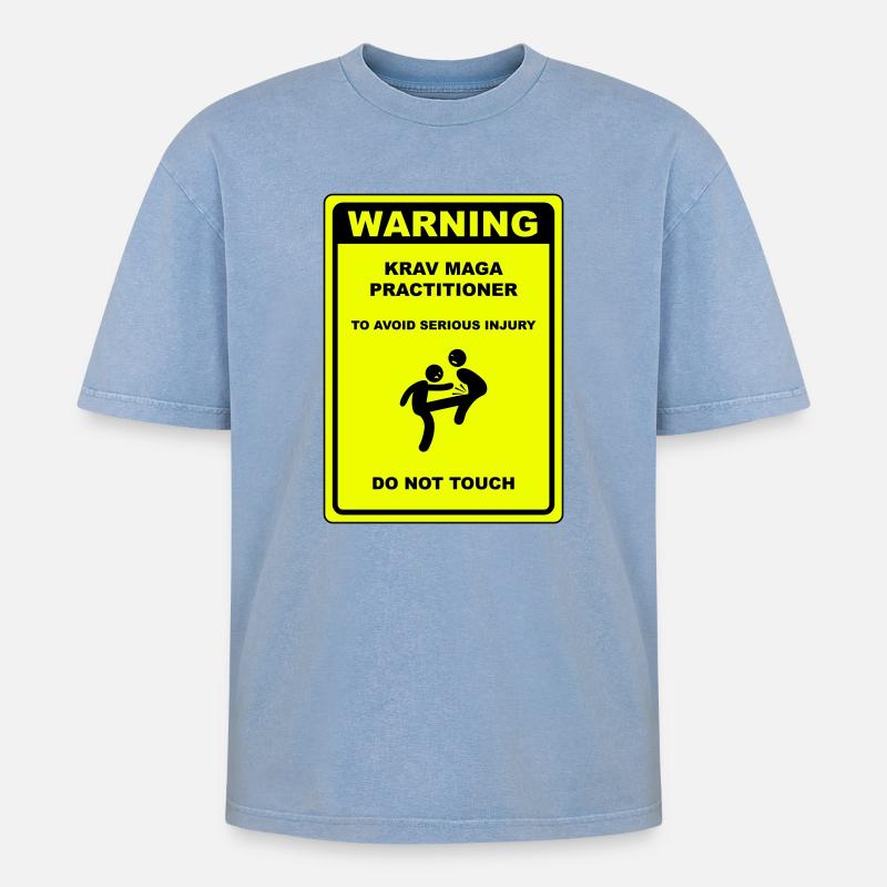 Warning! Krav Maga practitioner! - Oversized Unisex Premium Acid-Washed T-Shirt - acid washed blue