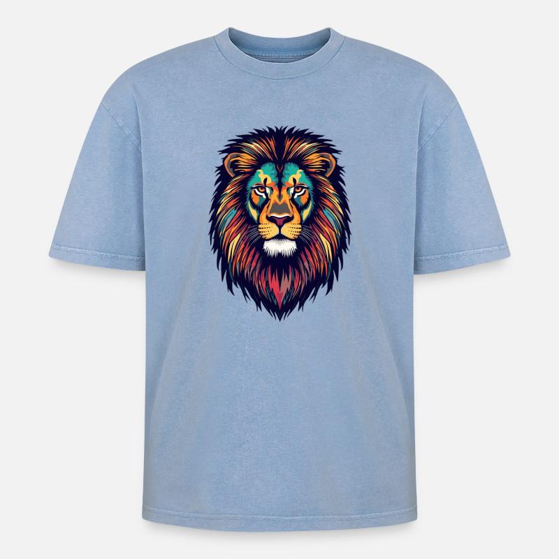 Leuchtender Löwe Farbexplosion - Oversized Unisex Premium Acid-Washed T-Shirt - Blau Acid Wash