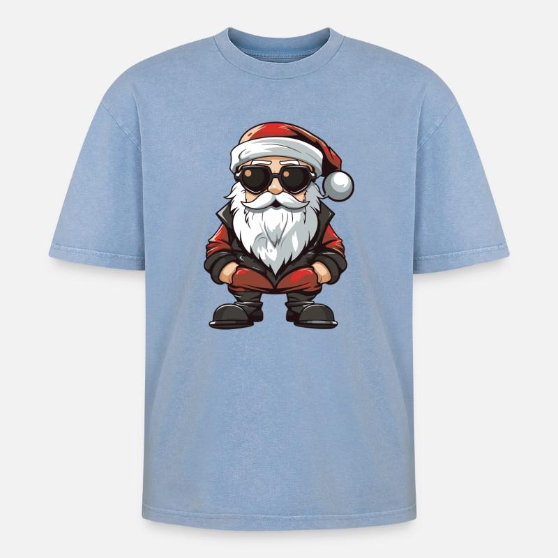 Weihnachtsmann Comic Santa - Oversized Unisex Premium Acid-Washed T-Shirt - Blau Acid Wash