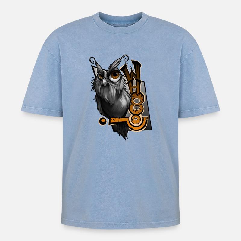whooo - Oversized Unisex Premium Acid-Washed T-Shirt - Blau Acid Wash
