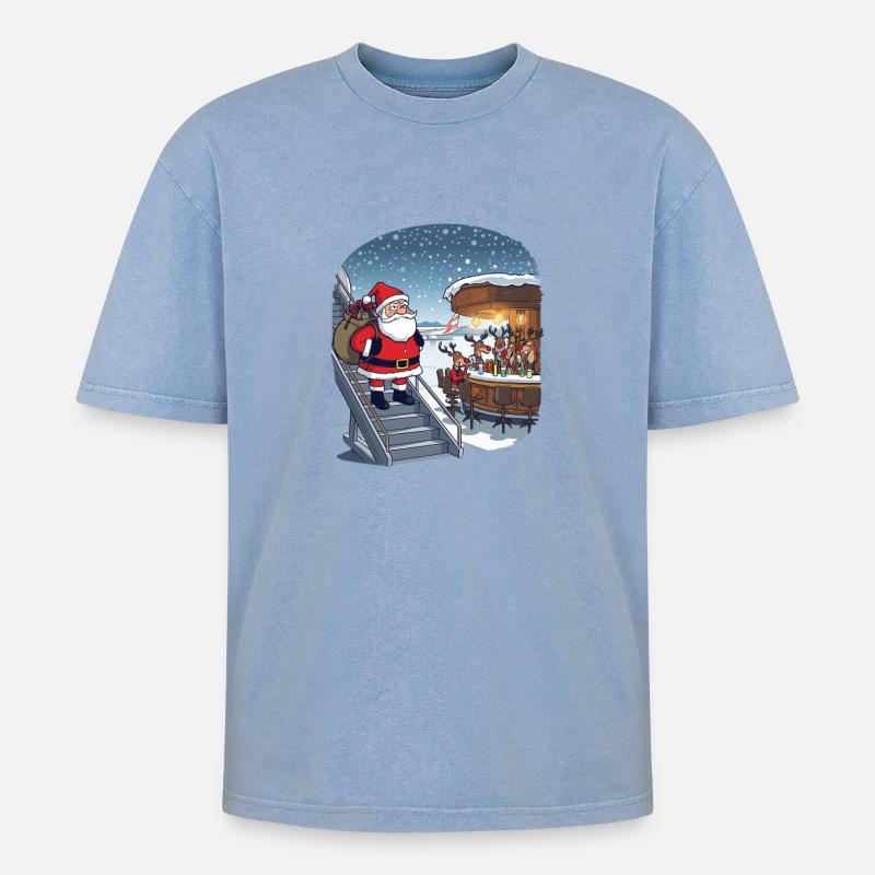 Rentiere raus - Oversized Unisex Premium Acid-Washed T-Shirt - Blau Acid Wash
