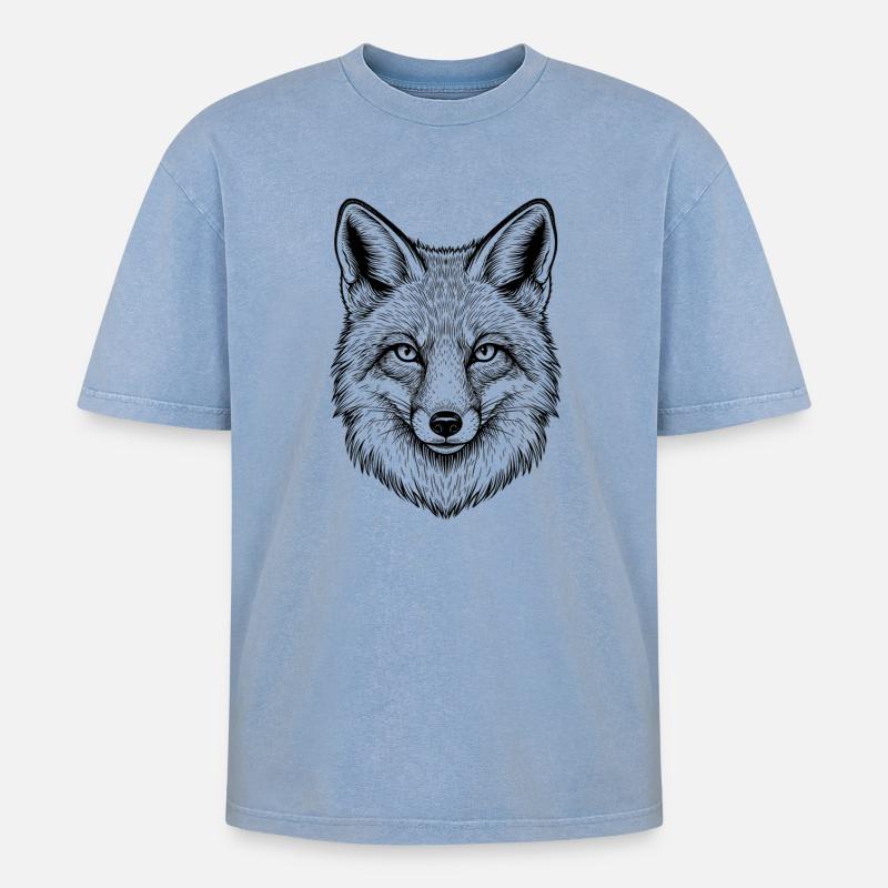 Fuchs - Oversized Unisex Premium Acid-Washed T-Shirt - Blau Acid Wash