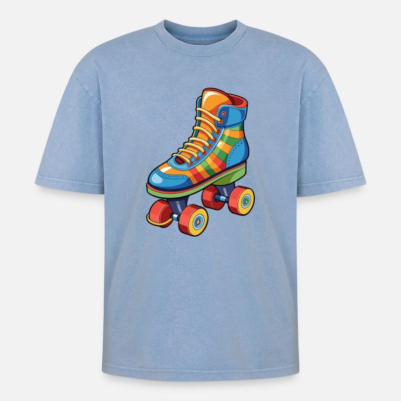Rollschuh - Oversized Unisex Premium Acid-Washed T-Shirt - Blau Acid Wash