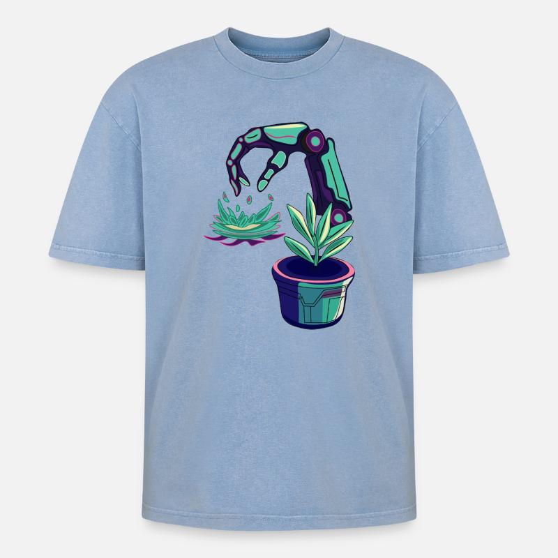 Neonroboter - Oversized Unisex Premium Acid-Washed T-Shirt - Blau Acid Wash