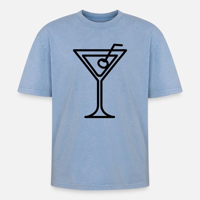 Cocktail - Oversized Unisex Premium Acid-Washed T-Shirt - Blau Acid Wash