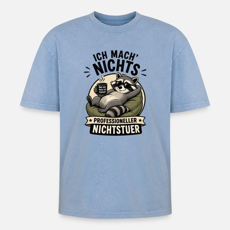 Relaxter Waschbär ProfiNichtstuer - Oversized Unisex Premium Acid-Washed T-Shirt - Blau Acid Wash