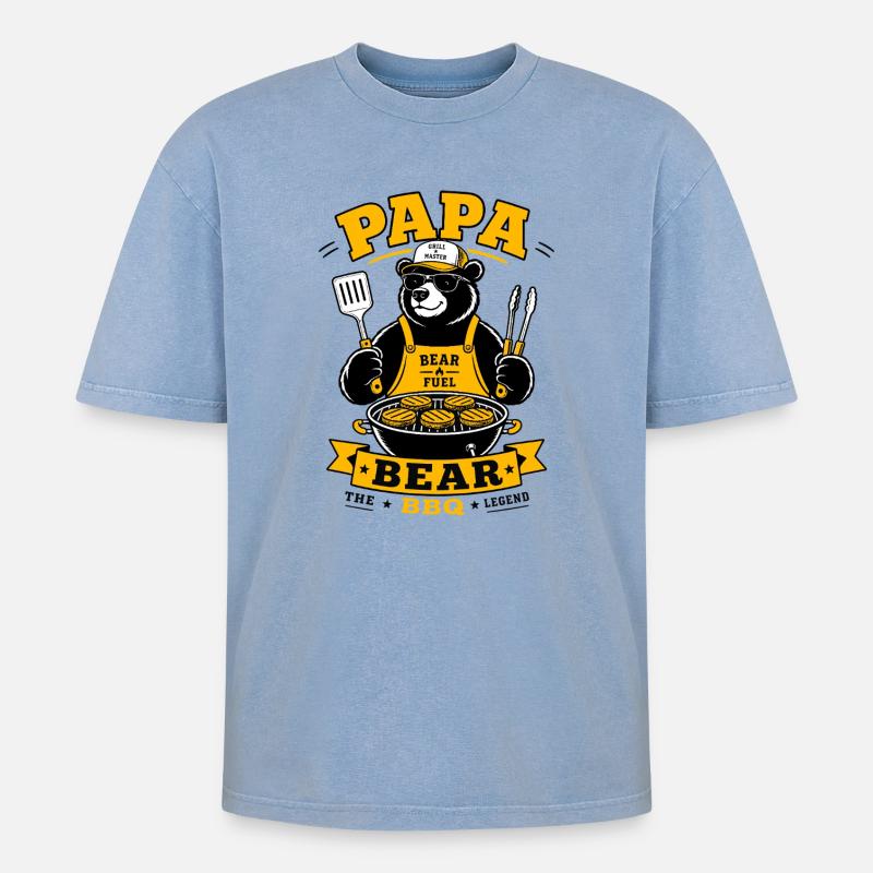 Papa Bear BBQ Grill Master - Oversized Unisex Premium Acid-Washed T-Shirt - Blau Acid Wash