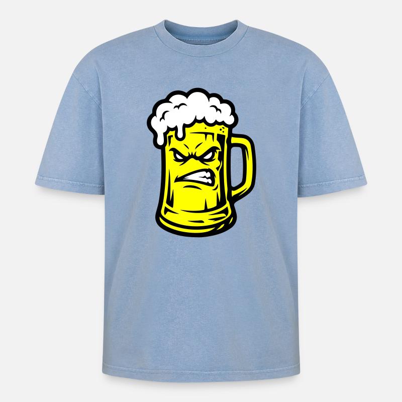 Bier Comic - Oversized Unisex Premium Acid-Washed T-Shirt - Blau Acid Wash