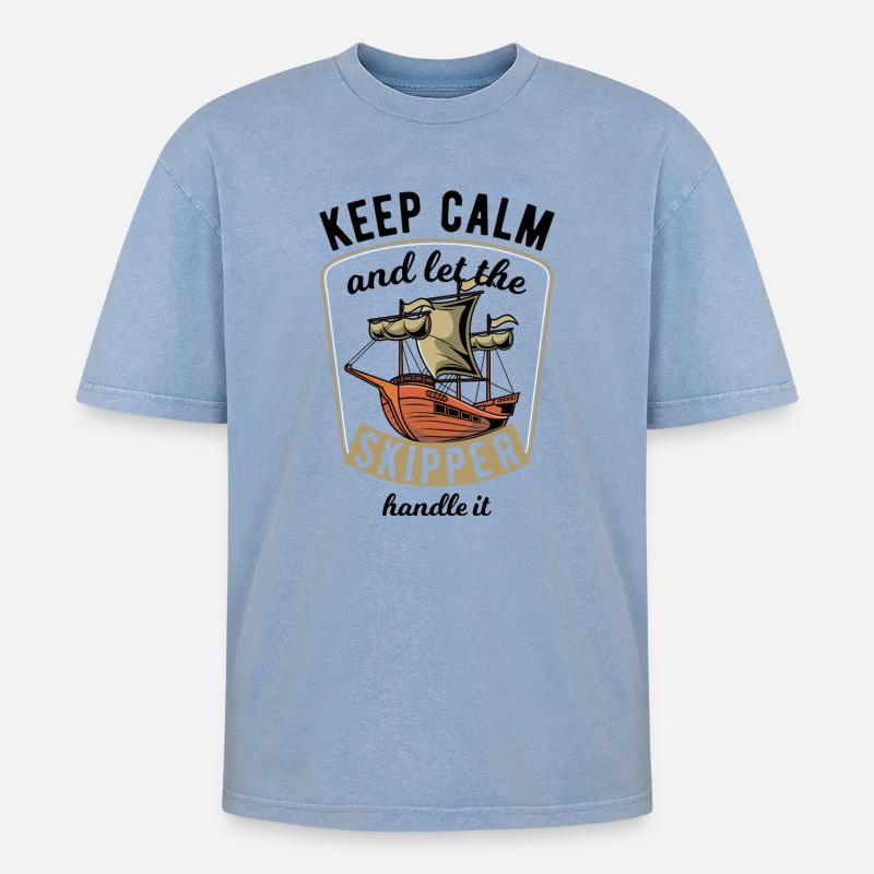 Keep Calm Sailing - Oversized Unisex Premium Acid-Washed T-Shirt - Blau Acid Wash