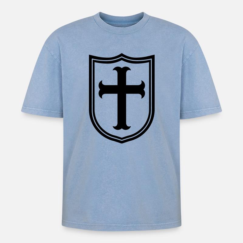 Tempelritter - Oversized Unisex Premium Acid-Washed T-Shirt - Blau Acid Wash